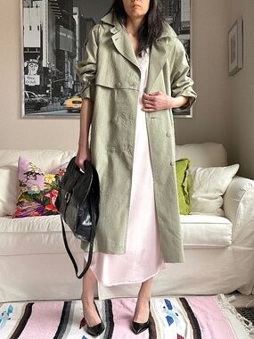 Petite Double breasted self-tie trench coat
